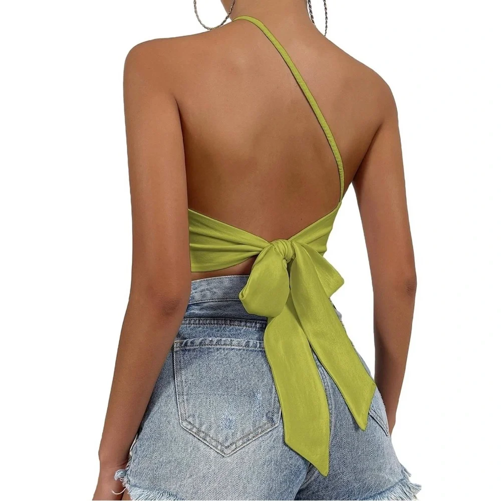 Shein Women Tops Sexy Plain One Shoulder null Olive Green & Blue NWOT - Picture 11 of 12